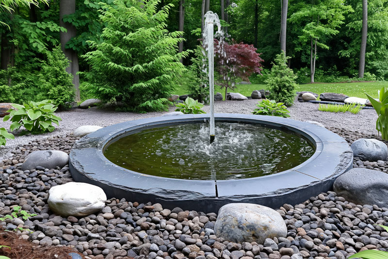 jardín con fuentes de piedra